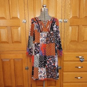One September Arcatta patchwork floral boho 3/4 sleeve mini dress